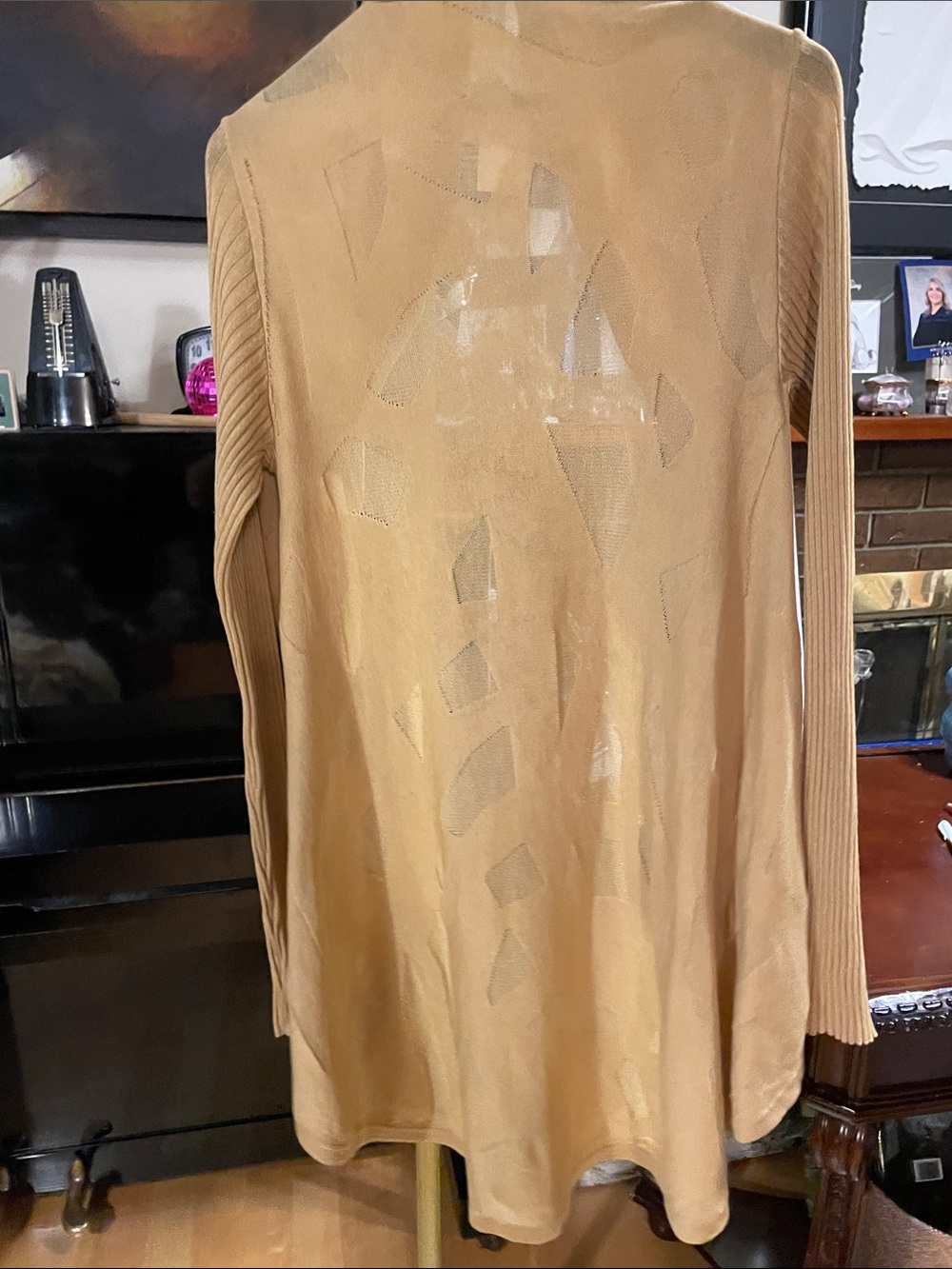 Sarah Pacini Camel Open-Front Draped Cardigan - Picture 4 of 6